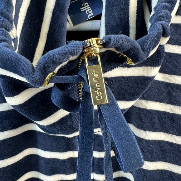 Calvin Klein NWT Track Jacket Womens 1X Navy Ivory Velour Striped Performance - Picture 4 of 8